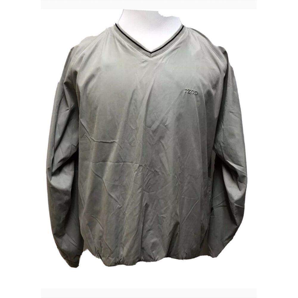 IZOD Classic V-Neck Pullover Windbreaker Jacket Light Gray Casual Athletic Golf